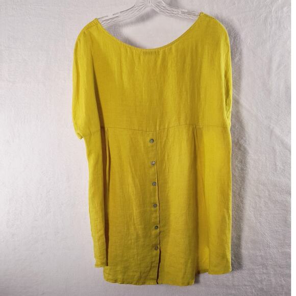Terzo Millennio 100% Linen Tunic Top Women's Size M Yellow Short Sleeve Italy - Picture 15 of 15